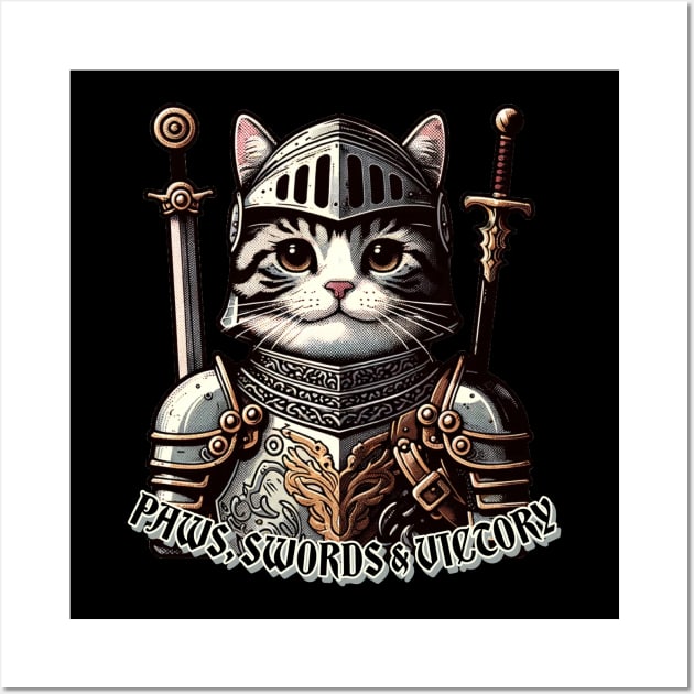 Victorious Feline Knight - Cat in Medieval Armor with Sword Wall Art by Conversion Threads